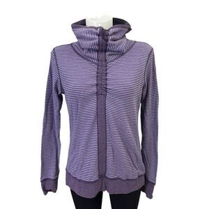 Lululemon Reversible Cowl Neck “In a Cinch”‎ Striped Solid Purple Sweater Sz M